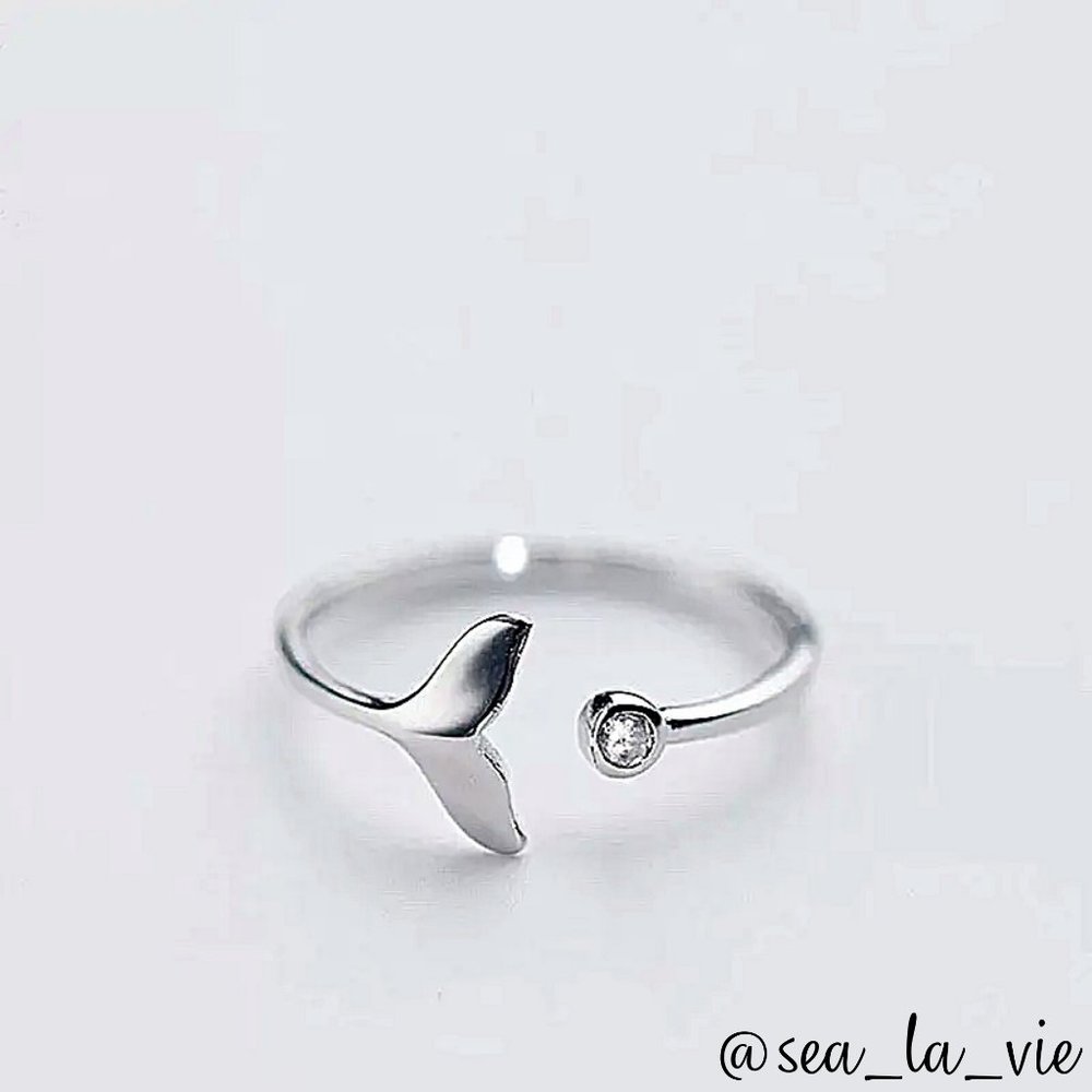 Sterling Silver Crystal Mermaid Tail Open Ring